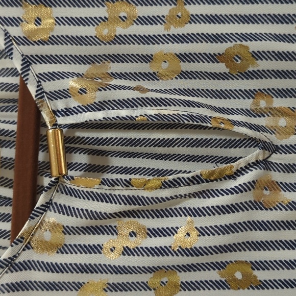 Michael Michael Kors Women's Long Sleeve Floral/Stripe Semi-Sheer Blouse Sz Lg - Picture 3 of 6